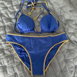 Luli Fama Blue and Gold Bikini